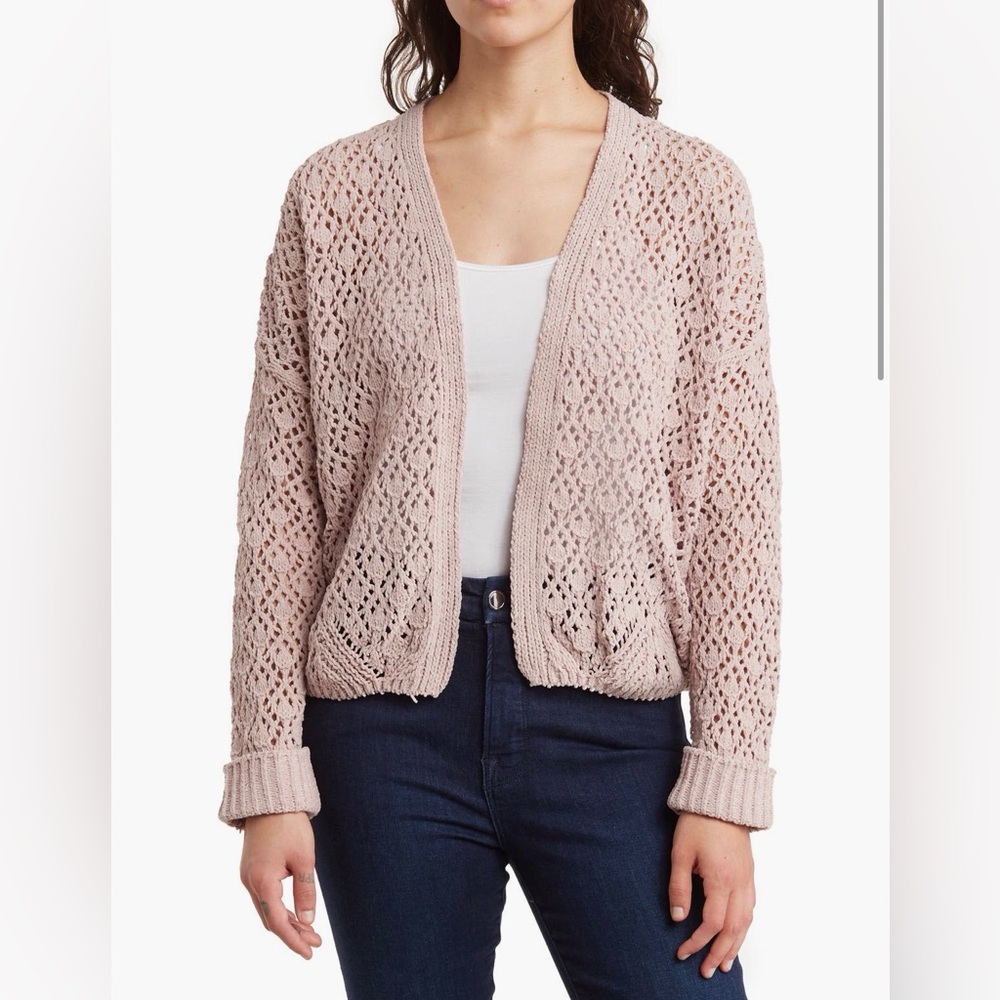 Nordstrom Pink Open-Knit Crochet Sweater - Small